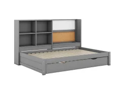 ModernLuxe Bed Met Slaaplade-Dagbed Met Onderschuifbed - 90X200Cm - Met Tekentafel En Opbergvakken - Grijs