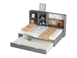 ModernLuxe Bed Met Slaaplade-Dagbed Met Onderschuifbed - 90X200Cm - Met Tekentafel En Opbergvakken - Grijs