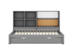 ModernLuxe Bed Met Slaaplade-Dagbed Met Onderschuifbed - 90X200Cm - Met Tekentafel En Opbergvakken - Grijs