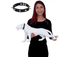 Vente-unique Standbeeld-Decoratief Beeldje Panter Met Halsband, Wit Hoogglans Met Kraag