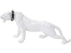 Vente-unique Standbeeld-Decoratief Beeldje Panter Met Halsband, Wit Hoogglans Met Kraag