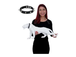 Vente-unique Standbeeld-Decoratief Beeldje Panter Met Halsband, Wit Hoogglans Met Kraag