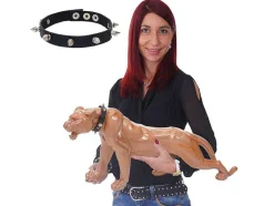 Vente-unique Standbeeld-Decoratief Beeldje Panter Met Halsband, Antiek Hoogglans Met Kraag