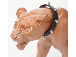Vente-unique Standbeeld-Decoratief Beeldje Panter Met Halsband, Antiek Hoogglans Met Kraag