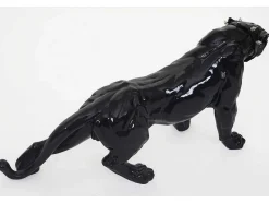 Vente-unique Standbeeld-Decoratief Beeldje Panter Met Halsband, Zwart Hoogglans Met Kraag