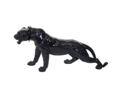 Vente-unique Standbeeld-Decoratief Beeldje Panter Met Halsband, Zwart Hoogglans Met Kraag
