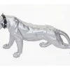 Vente-unique Standbeeld-Decoratief Beeldje Panter Met Halsband, Zilver Mat Met Kraag