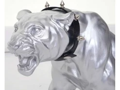 Vente-unique Standbeeld-Decoratief Beeldje Panter Met Halsband, Zilver Mat Met Kraag
