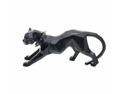 Vente-unique Standbeeld-Decoratiefiguurtje Luipaard Mcw-D36 Met Kraag, Zwart Mat Met Kraag