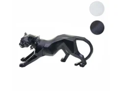 Vente-unique Standbeeld-Decoratiefiguurtje Luipaard Mcw-D36 Met Kraag, Zwart Mat Met Kraag