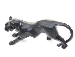 Vente-unique Standbeeld-Decoratiefiguurtje Luipaard Mcw-D36 Met Kraag, Zwart Mat Met Kraag