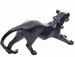 Vente-unique Standbeeld-Decoratiefiguurtje Luipaard Mcw-D36 Met Kraag, Zwart Mat Met Kraag