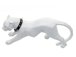 Vente-unique Standbeeld-Decoratiefiguurtje Luipaard Mcw-D36 Met Kraag, Wit Mat Met Kraag