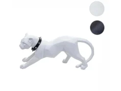 Vente-unique Standbeeld-Decoratiefiguurtje Luipaard Mcw-D36 Met Kraag, Wit Mat Met Kraag
