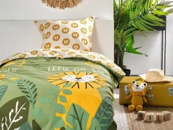OZAIA Beddengoed-Dekbedovertrek Voor Kinderen Van Katoen 57 Draden /Cm - Dekbedhoes 140 X 200 Cm + 1 Kussensloop 63 X 63 Cm - Junglemotief - Junglia