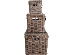Vente-unique Opbergaccessoire-Demsy Opbergdozen 3 Stk. In Kubu Grijs Met Leren Hengsels.