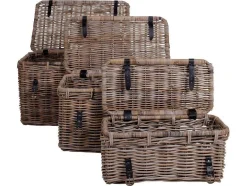 Vente-unique Opbergaccessoire-Demsy Opbergdozen 3 Stk. In Kubu Grijs Met Leren Hengsels.