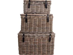 Vente-unique Opbergaccessoire-Demsy Opbergdozen 3 Stk. In Kubu Grijs Met Leren Hengsels.