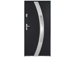 Vente-unique Voordeur-Deur Van Geglazuurd Staal En Inox H.207 X B.100 Cm Antraciet - Links Duwen - Trofa