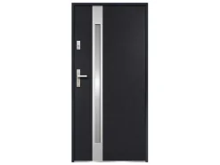 Vente-unique Voordeur-Deur Van Geglazuurd Staal En Inox H.207 X B.100 Cm Antraciet - Links Duwen - Braga
