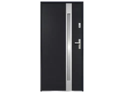 Vente-unique Voordeur-Deur Van Geglazuurd Staal En Inox H.207 X B.100 Cm Antraciet - Rechts Duwen - Braga