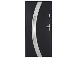 Vente-unique Voordeur-Deur Van Geglazuurd Staal En Inox H.207 X B.100 Cm Antraciet - Rechts Duwen - Trofa