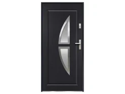 Vente-unique Voordeur-Deur Van Geglazuurd Staal En Inox H.207 X B.100 Cm Antraciet - Rechts Duwen - Covas