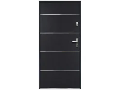 Vente-unique Voordeur-Deur Van Massief Staal En Inox H.207 X B.100 Cm Antraciet - Rechts Duwen - Naxara