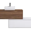 Vente-unique Badkamermeubel Met Enkele Wastafel-Donker Naturel En Wit Hangend Badkamermeubel Met Enkele Wastafel En Twee Lades - 94 Cm - Teana Ii
