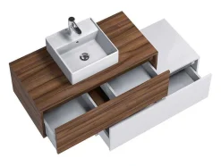 Vente-unique Badkamermeubel Met Enkele Wastafel-Donker Naturel En Wit Hangend Badkamermeubel Met Enkele Wastafel En Twee Lades - 94 Cm - Teana Ii