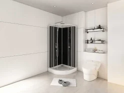 Shower & Design Douchecabine-Douchecabine In Kwartcirkel - Verstelbare Hoogte - Chroom En Zwart - L90 X B90 X H213/232 Cm - Pozali