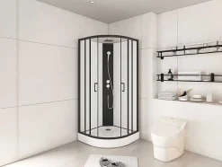 Shower & Design Douchecabine-Douchecabine Kwart Cirkel - Aanpasbare Hoogte - L80 X B80 X H213/232 Cm - Zwart En Wit - Rovata