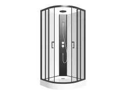 Shower & Design Douchecabine-Douchecabine Kwart Cirkel - Aanpasbare Hoogte - L80 X B80 X H213/232 Cm - Zwart En Wit - Rovata
