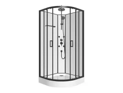 Shower & Design Douchecabine-Douchecabine Met Massagefunctie Van Bamboevezel - Mat Zwart - L80 X B80 X H225 Cm - Zalifa