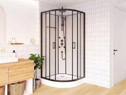 Shower & Design Douchecabine-Douchecabine Met Massagefunctie Van Bamboevezel - Mat Zwart - L80 X B80 X H225 Cm - Zalifa