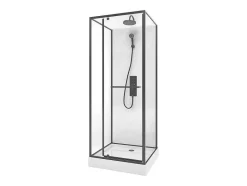 Shower & Design Douchecabine-Douchecabine Met Omkeerbare Plaatsingsrichting- Aanpasbare Hoogte - Matzwart - L80 X B80 X H213/232 Cm - Savito