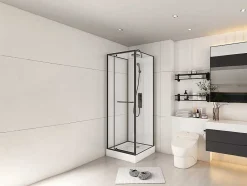 Shower & Design Douchecabine-Douchecabine Met Omkeerbare Plaatsingsrichting- Aanpasbare Hoogte - Matzwart - L80 X B80 X H213/232 Cm - Savito