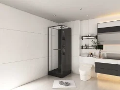Shower & Design Douchecabine-Douchecabine Met Omkeerbare Plaatsingsrichting En Aanpasbare Hoogte - Zwart - L90 X B90 X H213/232 Cm - Damilu