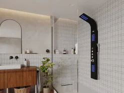 Shower & Design Douchekolom-Douchekolom Felicita Met Thermostaatkraan, Balneotherapie En Led-Verlichting - 20*165Cm - Zwart