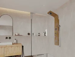 Shower & Design Douchekolom-Douchekolom Met Massagestralen Tissia, Tropische Regen En Paneel Van Bamboe - 20 X 140 Cm