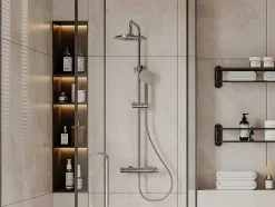 Shower & Design Douchekolom-Douchekolom Met Thermostaatkraan Van Verchroomd Roestvrij Staal Ateya - 126 Cm