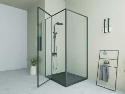 Shower & Design Douchewand-Douchewand Met Draaideur, Mat Zwart, Industriele Stijl - 120 X 80 X 195 Cm - Toroni