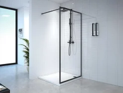Shower & Design Douchewand-Douchewand Voor Inloopdouche 100 X 200 Cm Matzwart Gehard Glas Amberi