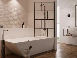 Shower & Design Badscherm-Draaibaar Badscherm Met Industriele Stijl - 80 X 140 Cm - Mat Zwart - Glas - Rivanon