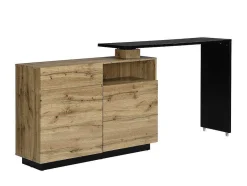 Vente-unique Barmeubel-Draaibaar Barmeubel Eldir - 2 Deuren, 1 Lade En 1 Nis - Mdf - Eiken & Zwart