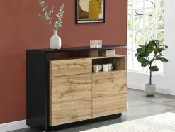 Vente-unique Barmeubel-Draaibaar Barmeubel Eldir - 2 Deuren, 1 Lade En 1 Nis - Mdf - Eiken & Zwart