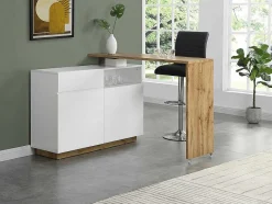 Vente-unique Barmeubel-Draaibaar Barmeubel Eldir- 2 Deuren, 1 Lade En 1 Nis - Mdf - Witgelakt & Eiken