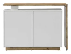 Vente-unique Barmeubel-Draaibaar Barmeubel Eldir- 2 Deuren, 1 Lade En 1 Nis - Mdf - Witgelakt & Eiken