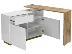 Vente-unique Barmeubel-Draaibaar Barmeubel Eldir- 2 Deuren, 1 Lade En 1 Nis - Mdf - Witgelakt & Eiken