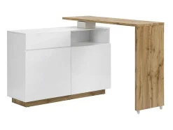 Vente-unique Barmeubel-Draaibaar Barmeubel Eldir- 2 Deuren, 1 Lade En 1 Nis - Mdf - Witgelakt & Eiken